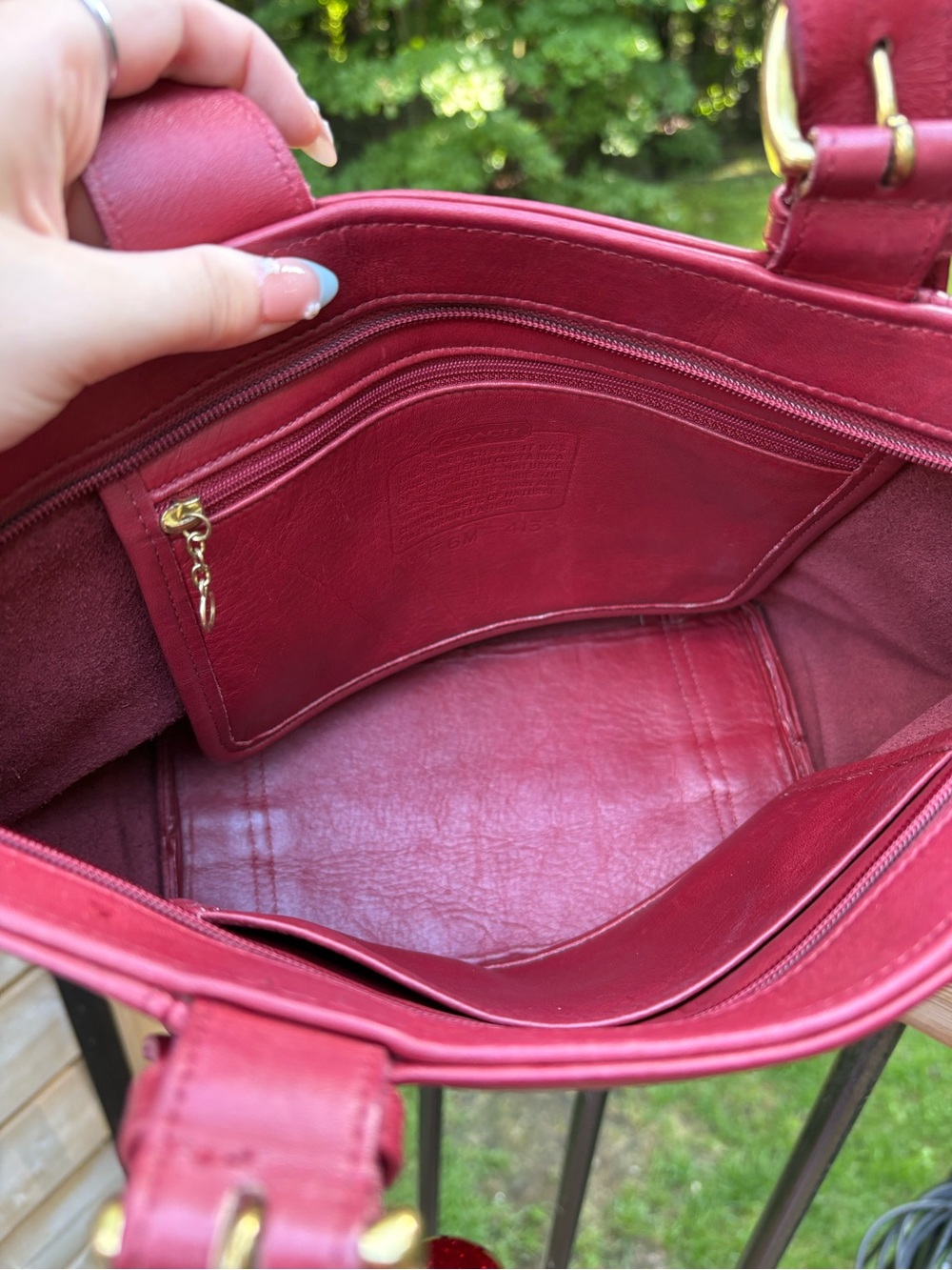 Coach Burgundy Leather Mini Tote with Gold Cherry Charm & Pink Flower Clip - Picture 4 of 6